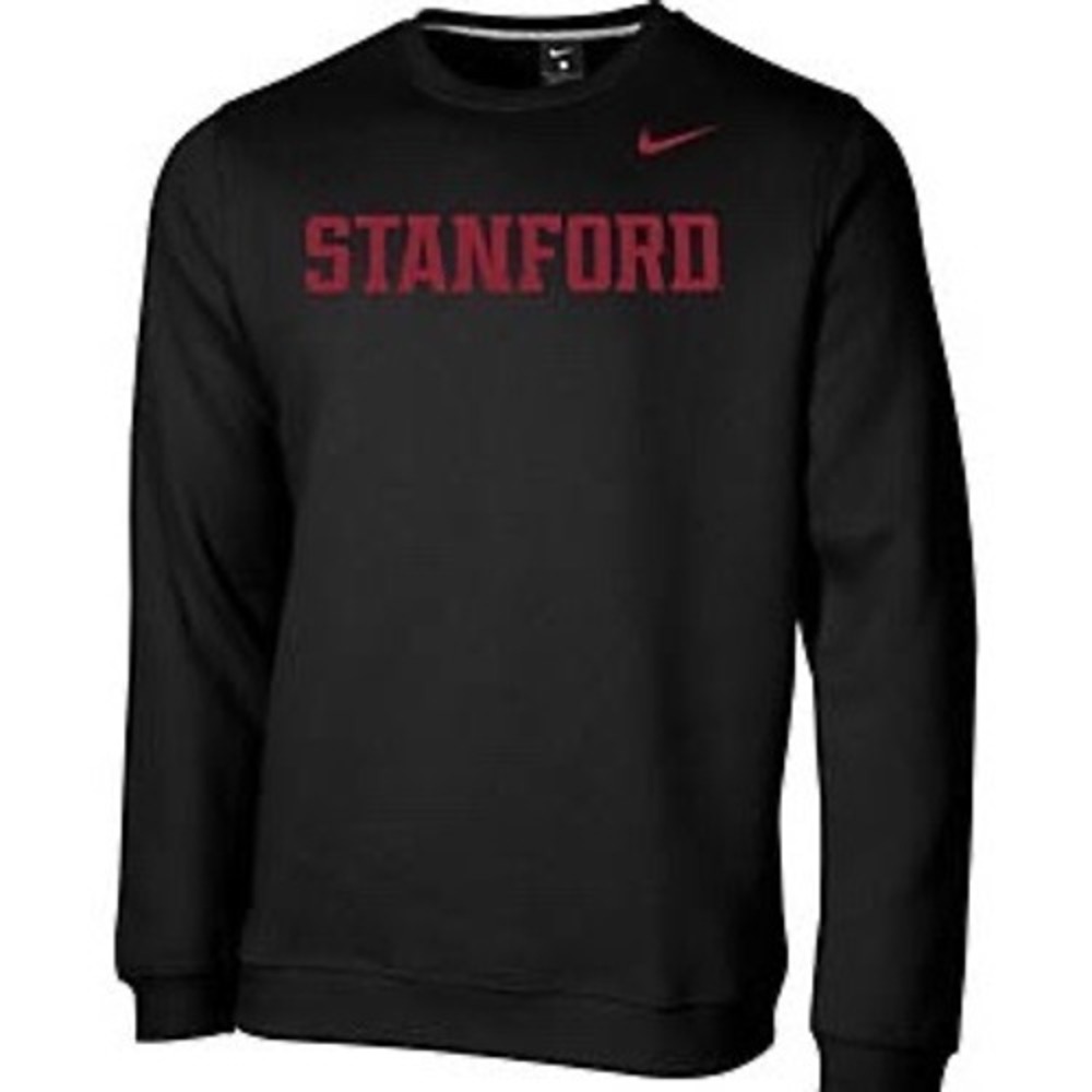 Nike Stanford University Club Fleece Crew Sweatshirt Black Mens M Spellout